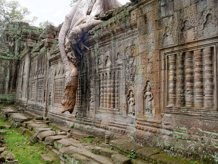 柬埔寨SiemRease的AngkorAngkor的PreahKhan寺被刻录在教科文组织图片