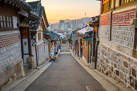 韩国首尔北村韩屋历史街区背景图片