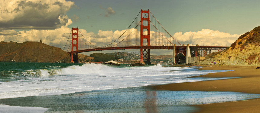 金门大桥上的全景从美国加利福尼亚州旧金山的贝克海滩图片