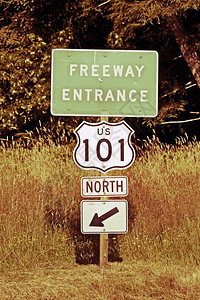 101号公路北入口标志著名的加州号公路复古色彩背景图片