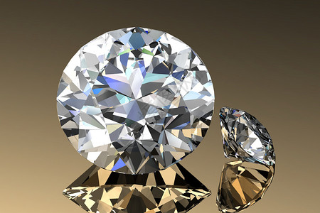 黄金背景上有反射的钻石珠宝图片