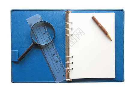 蓝笔记纸手杯和白底图片