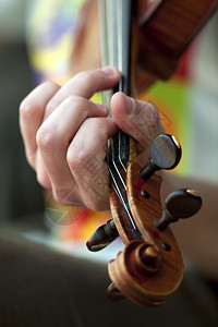 特写一位在乐队中拉小提琴的音乐家图片