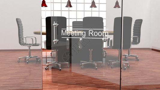 带水晶门的现代办公室会议室内部图片