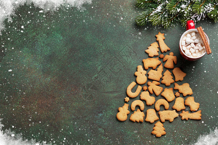 圣诞热巧克力和Xmas姜饼干带有复制空图片