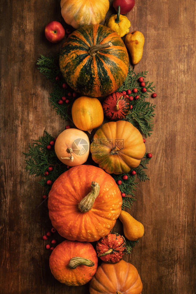 各种水果和蔬菜作为秋天装饰图片
