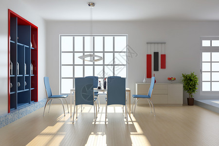 饭厅水果墙画现代风格的餐厅3d渲染设计图片