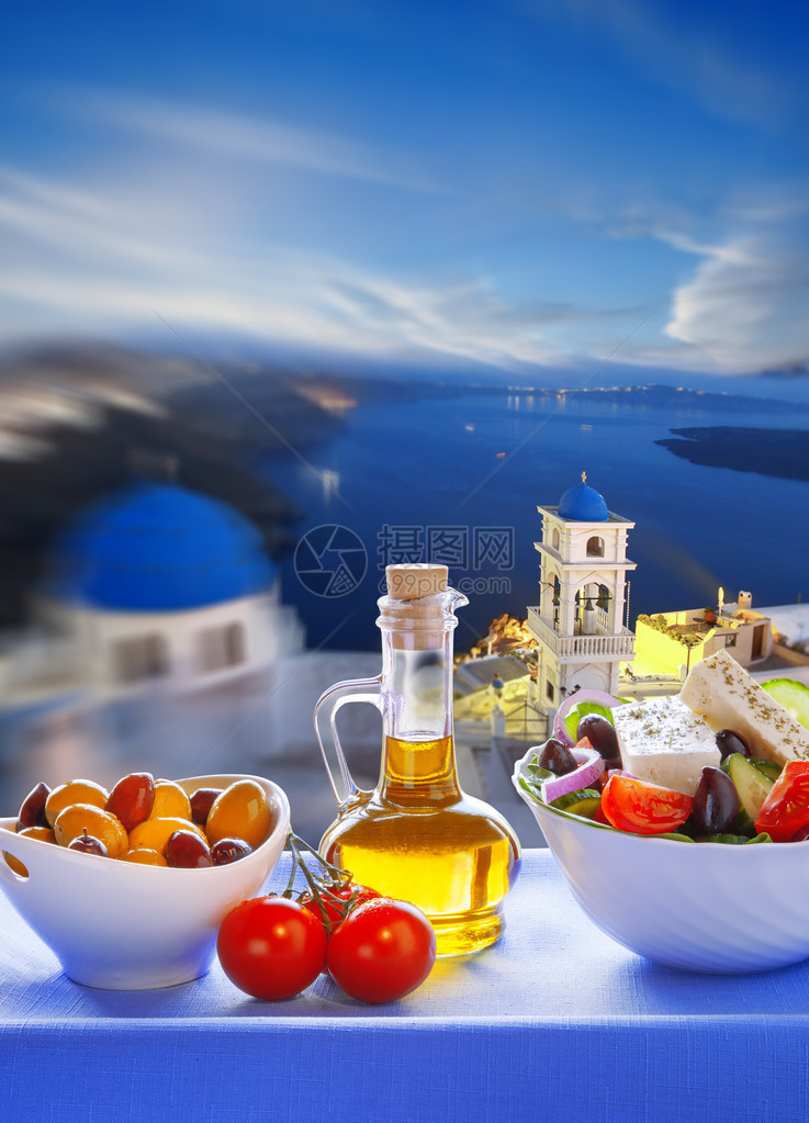 希腊的沙拉与希腊圣托里尼图片