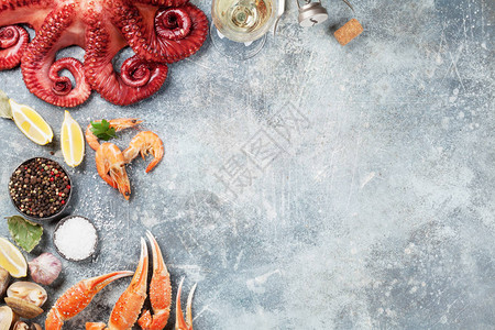海产食品和葡萄酒章鱼牡蛎龙虾图片