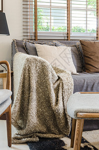 家里客厅沙发上的棕色毯子图片