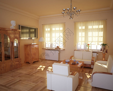 古典风格的客厅窗帘后面有阳光图片