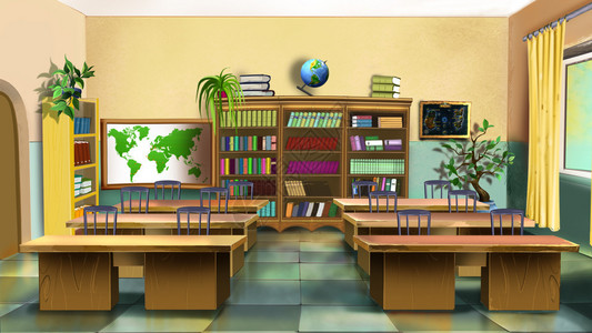 教室内部数码绘画背景图片