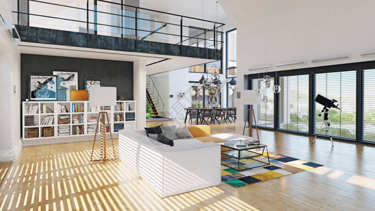 现代住宅内部3d渲染设计理念图片