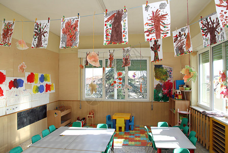 孩子们的幼儿园教室天花板上挂着许图片