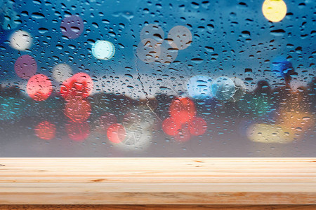 在雨天之夜城市背景中窗上满是图片