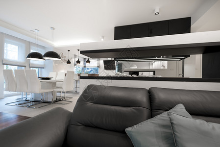 现代室内设计客厅黑白相间的壁炉图片