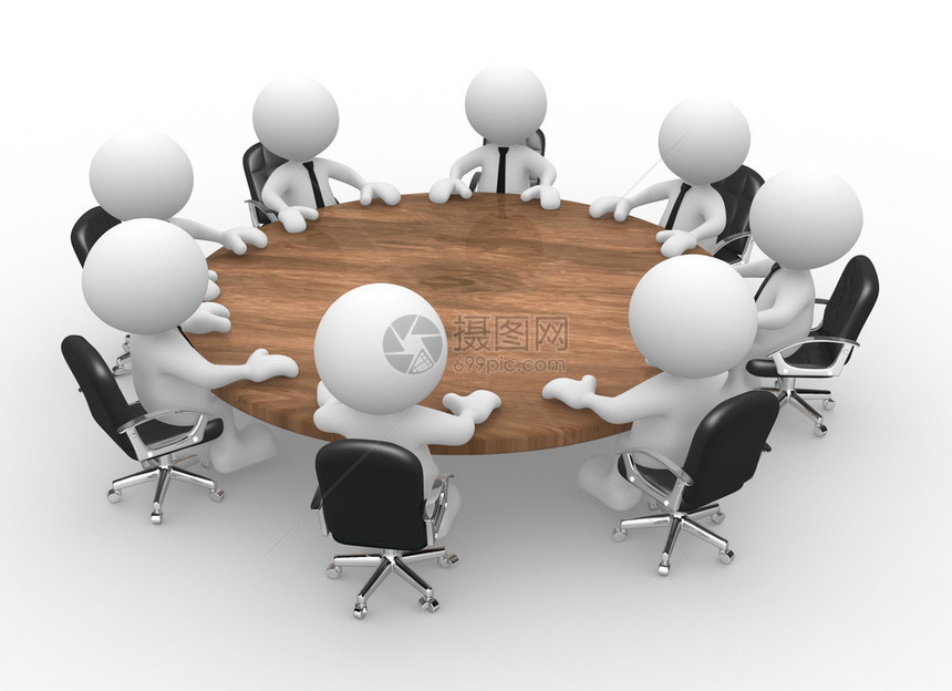 3d说明商业界人士在会议桌白色背景商务图片