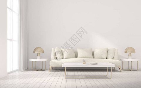 客厅用织物沙发和白墙圆边桌的面积观察图片