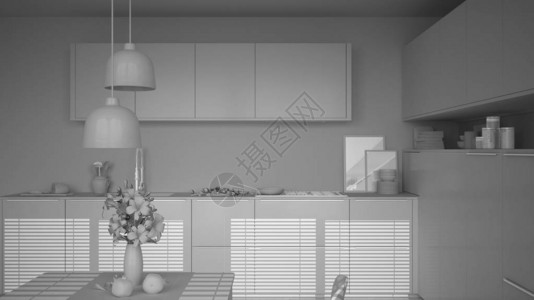 现代厨房全白色项目图片