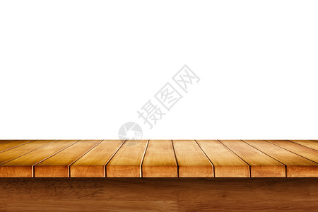 白色背景的空木质桌用于显示或添背景图片