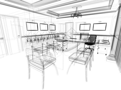 古典风格3d渲染的办公室内部图片