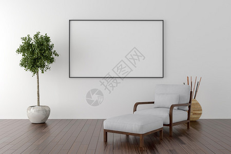 促销单品单椅和空白相框背景3d渲染设计图片