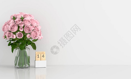 白色房间的粉红玫瑰用于模型节概图片
