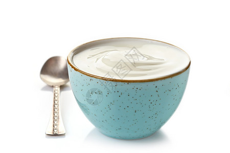 白色背景的希腊酸奶碗greeky图片