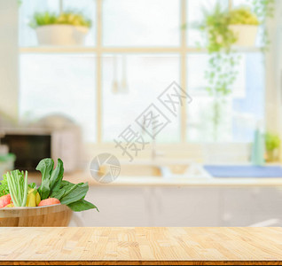 厨房背景模糊的木桌面背景图片