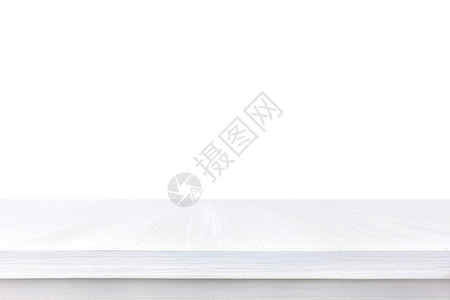 白背景上方的白木桌可用于显示或调换您的背景图片