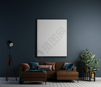 现代舒适的客厅和蓝色墙纹理背景内部设图片