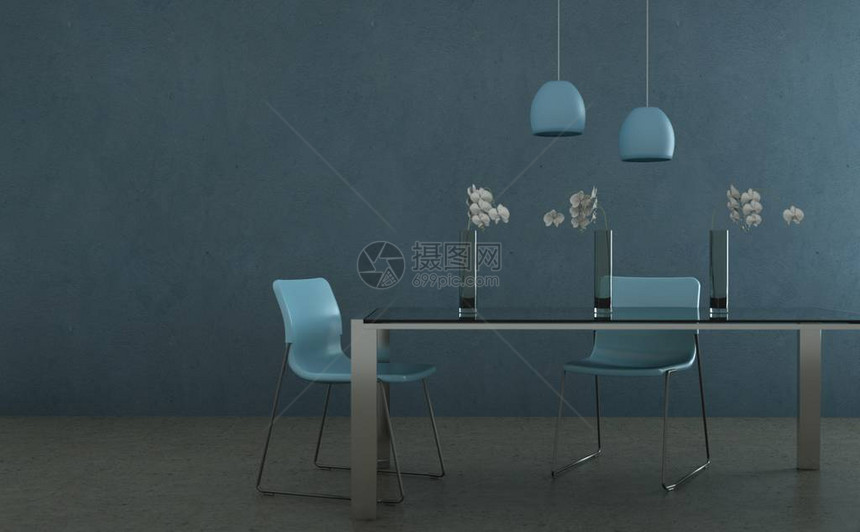 餐厅室内设计塔台蓝椅图片