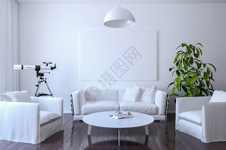 客厅墙上的白色帆布3d渲染图片