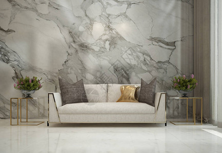 现代舒适客厅和白色大理石墙壁纹理背景室内图片