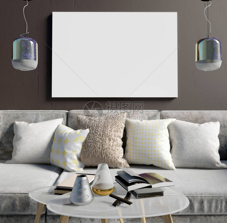 用咖啡桌和沙发客厅休息地现代风格3d插图在图片