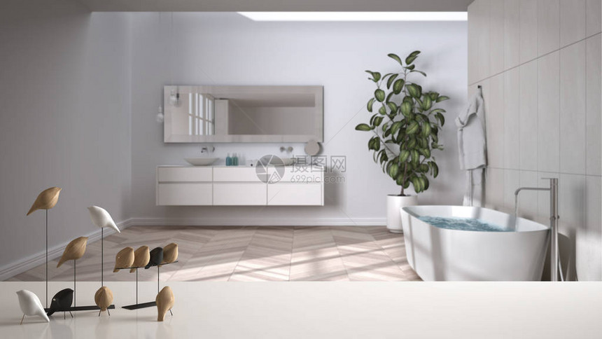 熟悉带浴缸水槽浴缸植物现代室内设计的模糊图片