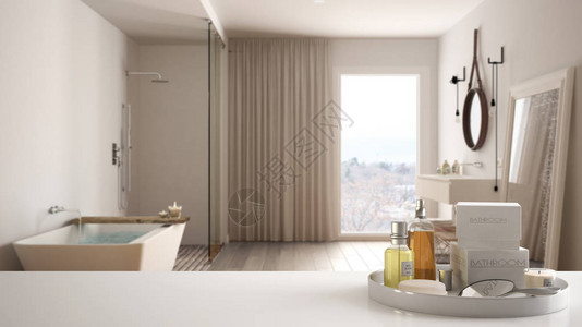 配有洗浴用品洗浴用品模糊的豪华浴室现代图片