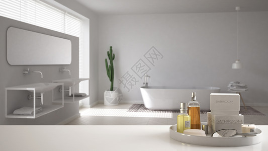 配有洗浴用品洗浴用品模糊的简约浴室现代图片