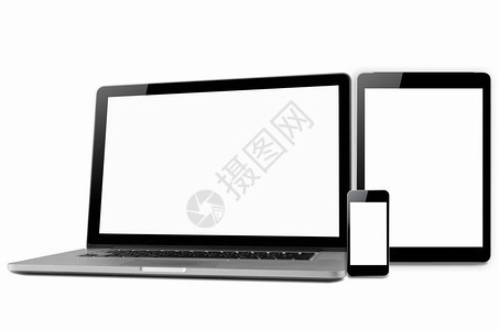 计算机平板电脑和移动电话模拟白色背景上孤立的电子工具的图像图片
