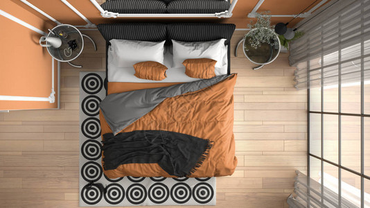 现代橙色卧室位于经典房间内图片