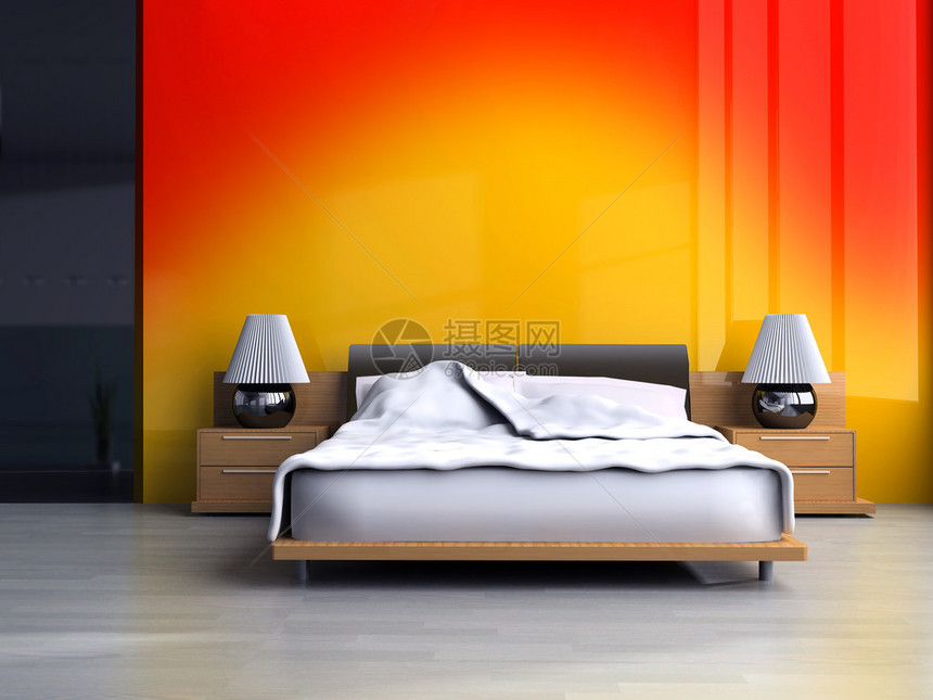 现代风格的卧室3d渲染图片