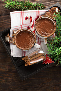 圣诞杯热巧克力和自制的姜饼干图片