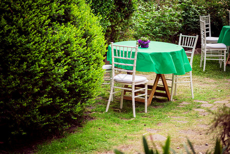 花园的桌椅夏季时间图片