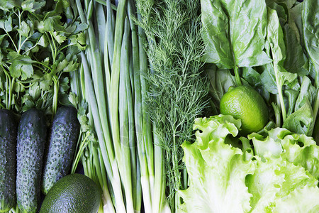 绿色蔬菜和水果背景图片