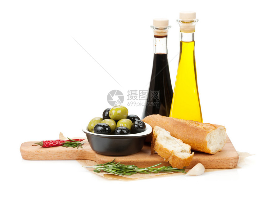意大利食用橄榄面包和香料的意大利食品开胃图片