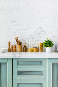 现代白色和绿的厨房室内图片