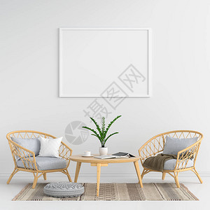 白色客厅模型的空白照片框架图片