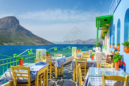 虚无缥缈典型的希腊餐厅全景背景