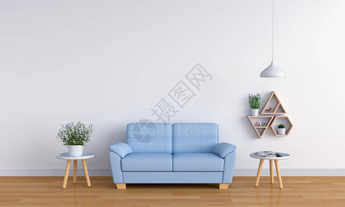 客厅里的蓝色沙发3D渲染图片