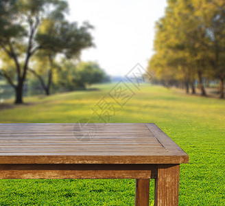 绿草场上空的自由空间顶木桌图片